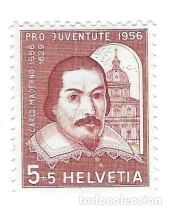 Sellos: Sello nuevo Suiza. Yvert n&ordm; 581, a&ntilde;o 1956. Pro Juventud. Carlo Maderno. ref. 2-suiza581n