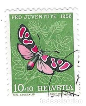 Sellos: Sello usado Suiza. Yvert n&ordm; 582. a&ntilde;o 1956. Pro Juventud. Mariposa. ref. 2-suiza582