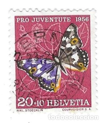 Sellos: Sello usado Suiza. Yvert n&ordm; 583. a&ntilde;o 1956. Pro Juventud. Mariposa. ref. 2-suiza583