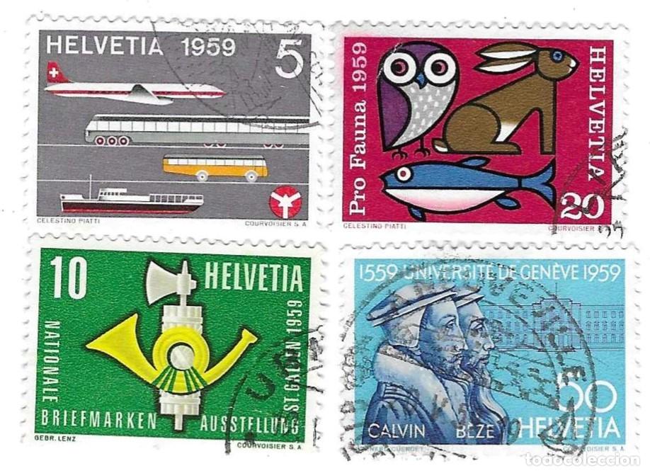 Sellos: Serie usada Suiza. Yvert n&ordm; 621/4. a&ntilde;o 1959. Aniversarios. ref. 2-suiza621-4