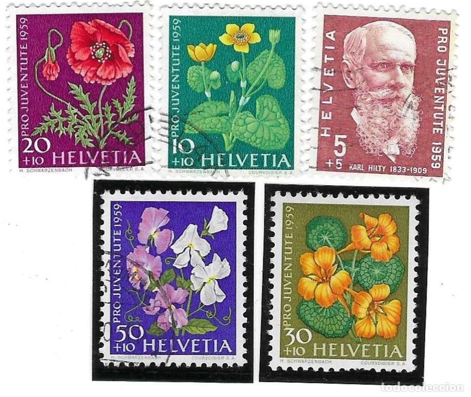Sellos: Serie usada Suiza. Yvert n&ordm; 634/8. a&ntilde;o 1959. Pro Juventud. Karl Hilty y Flora. ref. 2-suiza634-8