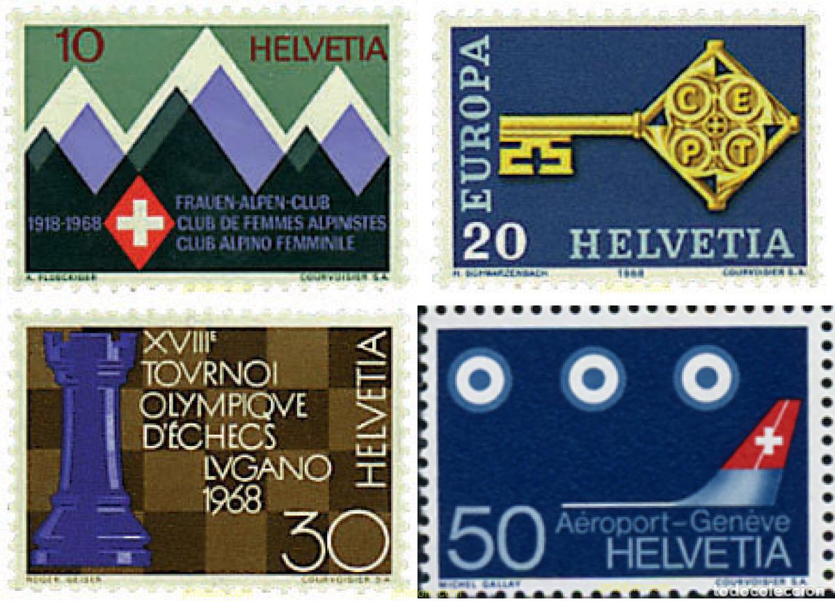 Sellos: 62167 MNH SUIZA 1968 EUROPA CEPT. LLAVE DORADA Y SELLOS DE PROPAGANDA