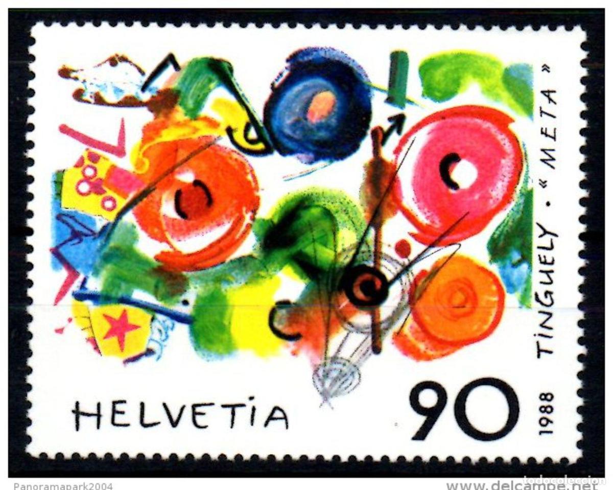 Sellos: Edici&oacute;n conjunta Francia Suiza 1988 Artwork Tinguely META Art Yvert 1308 cost&oacute; 6&euro;