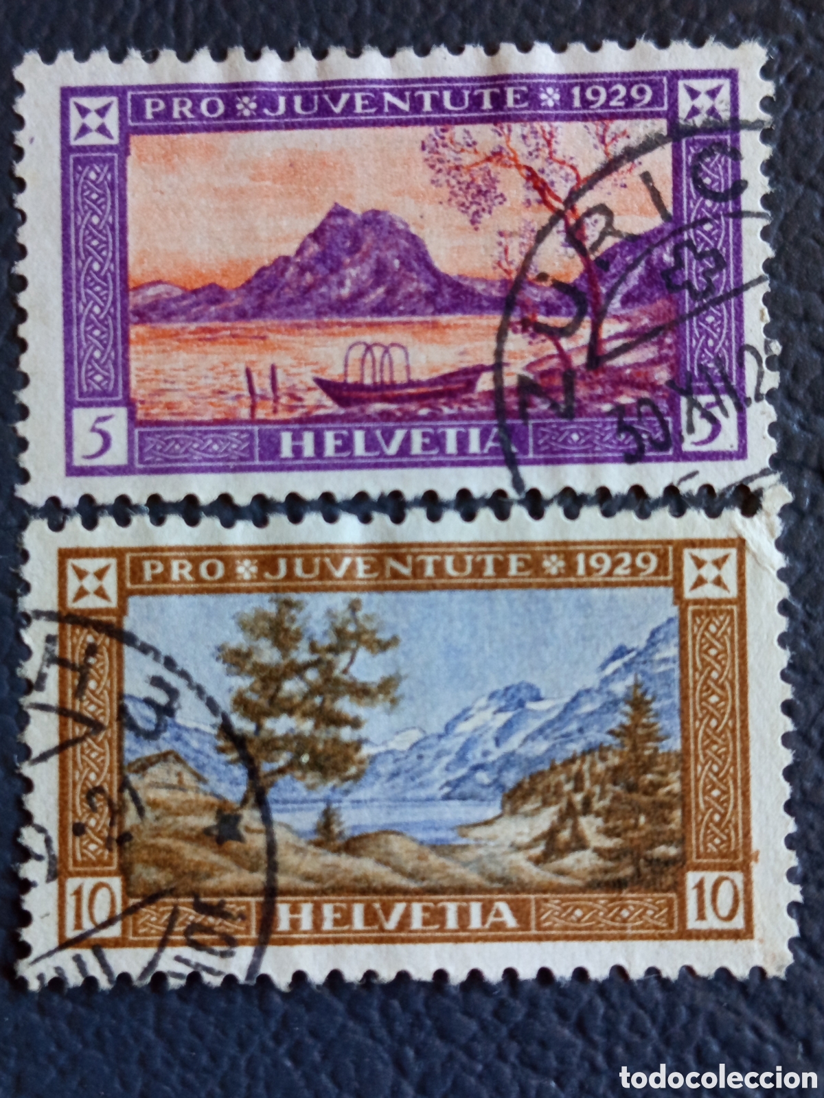 Sellos: Suiza 1929 - Pro Juventute - Paisajes 5c+5c y 10c+5c - Michel 232/233 - Usado