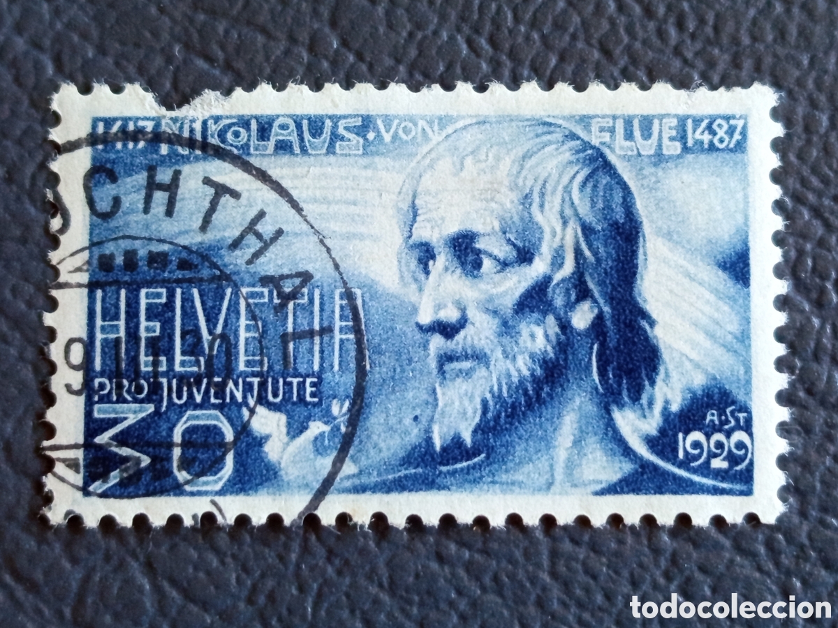 Sellos: Suiza 1929 - Pro Juventute - Niklaus von Flue 30c Azul - Michel 235 / Scott B52 - Usado
