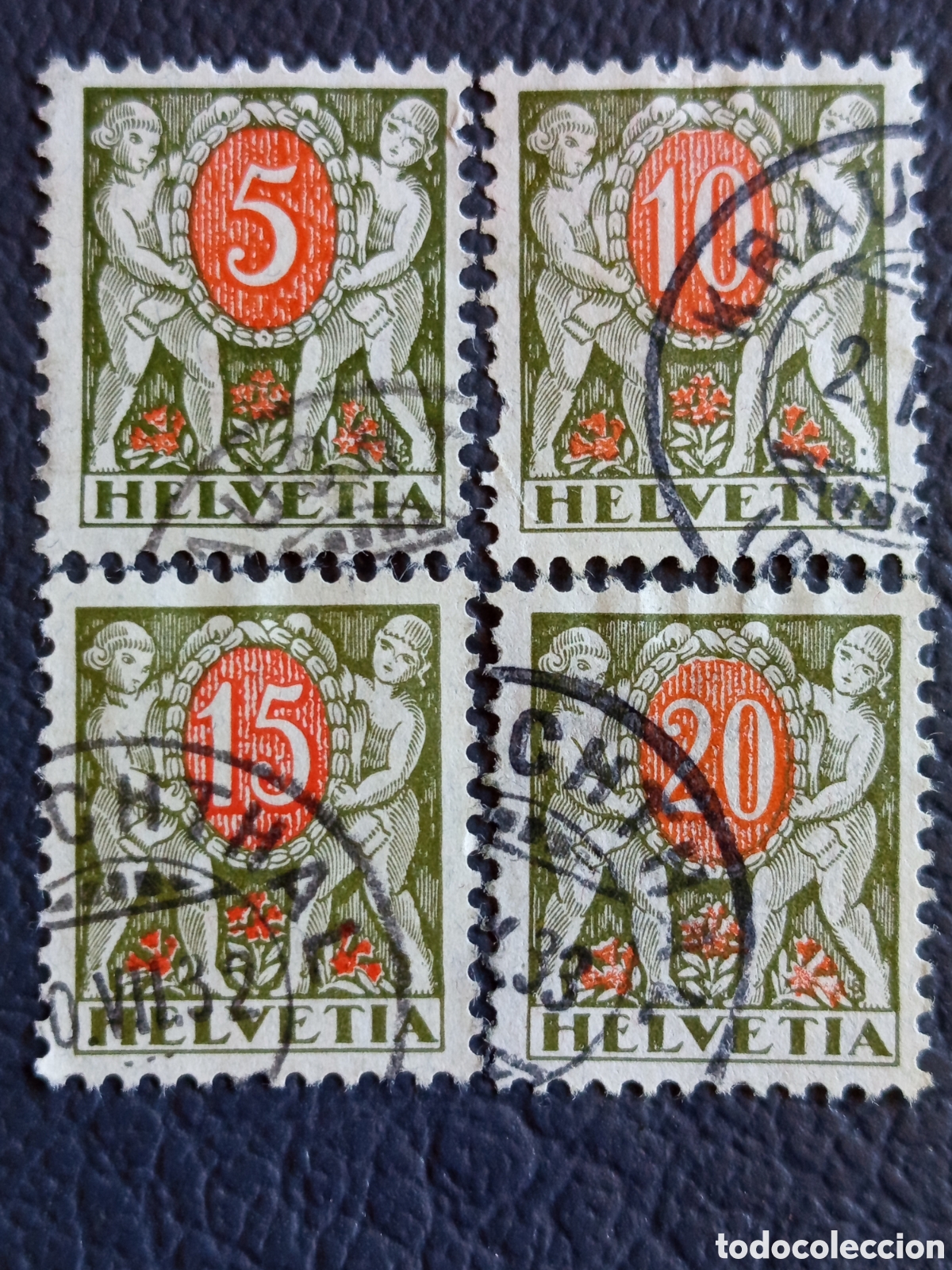 Sellos: Suiza 1910 - Sellos de Tasa &rdquo;Portomarken&rdquo; Ni&ntilde;os/Rosas 5-10-15-20c - Michel Porto 32/35 - Usado