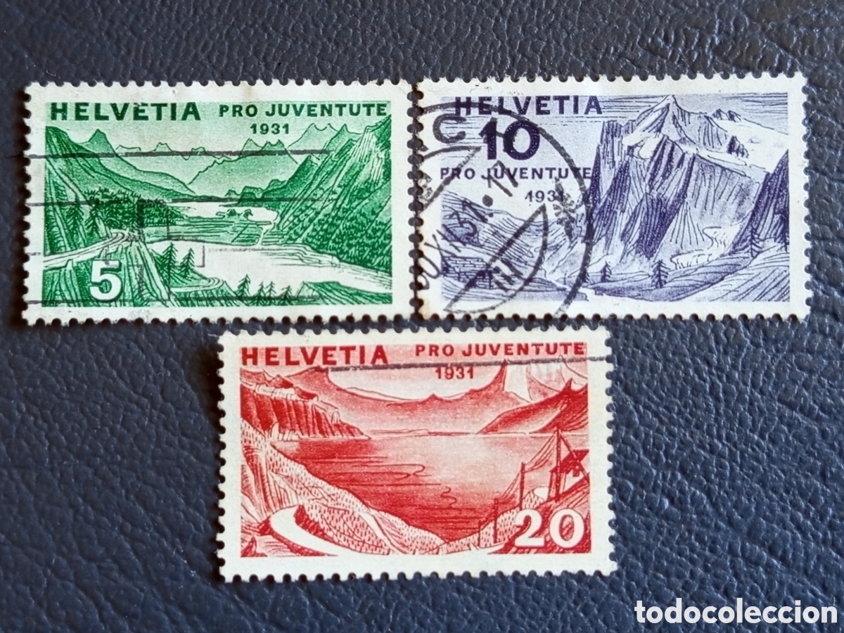 Sellos: Suiza 1931 - Pro Juventute - Paisajes Alpinos 5c/10c/20c - Michel 246/248/250 - Usado