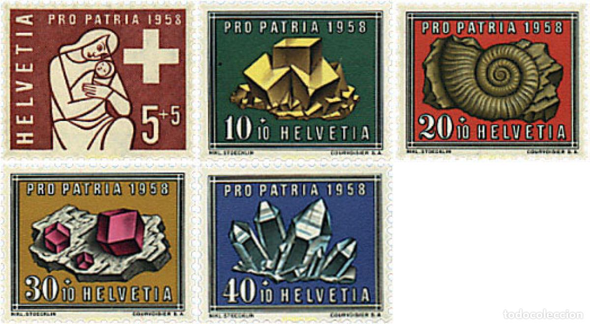 Sellos: 91316 MNH SUIZA 1958 PRO PATRIA. MINERALES Y FOSILES