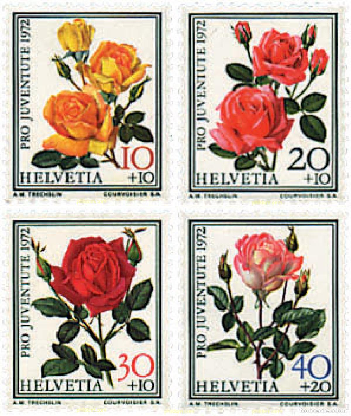 Sellos: 93729 MNH SUIZA 1972 PRO JUVENTUD. ROSAS