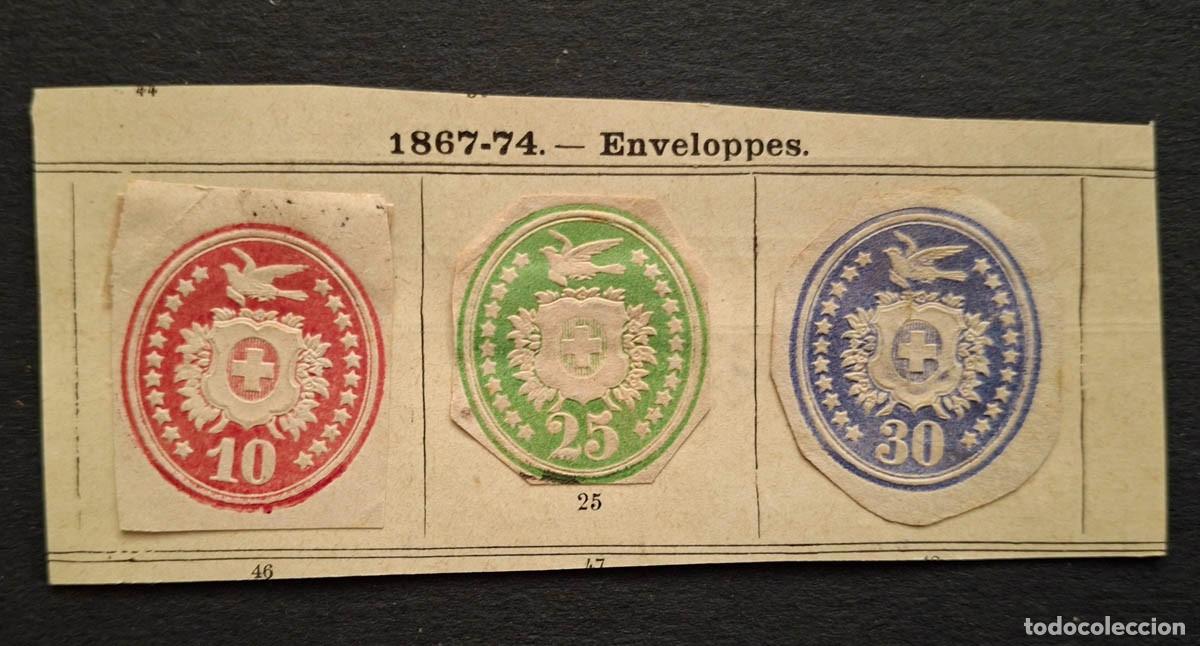 Sellos: 1867-1874 Suiza 3 sellos enveloppe