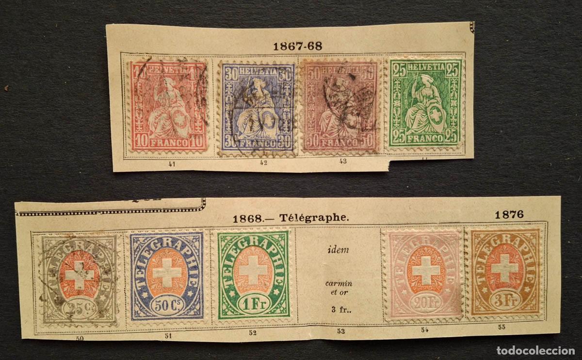Sellos: 1867-1868 Suiza 9 sellos correo y tel&eacute;grafo