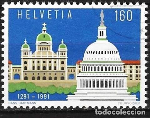 Sellos: Suiza 1991 - Mi 1442 - YT 1367 - El Palacio Federal y el Capitolio en Washington