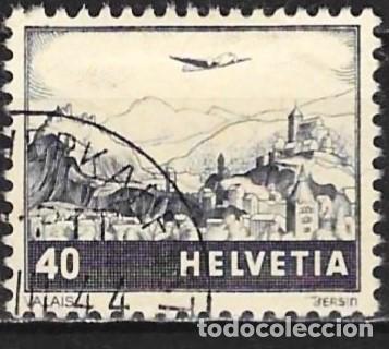 Sellos: Suiza 1941 - Mi 388 - YT A 28 - Avi&oacute;n en el Valais ( A&eacute;reo )