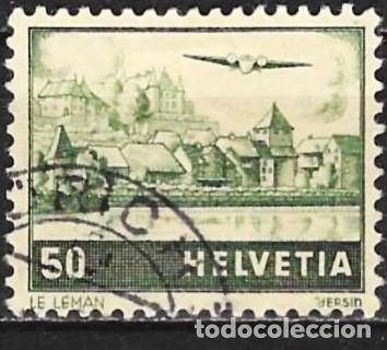 Sellos: Suiza 1941 - Mi 389 - YT A 29 - Avi&oacute;n y el lago de Ginebra ( A&eacute;reo )
