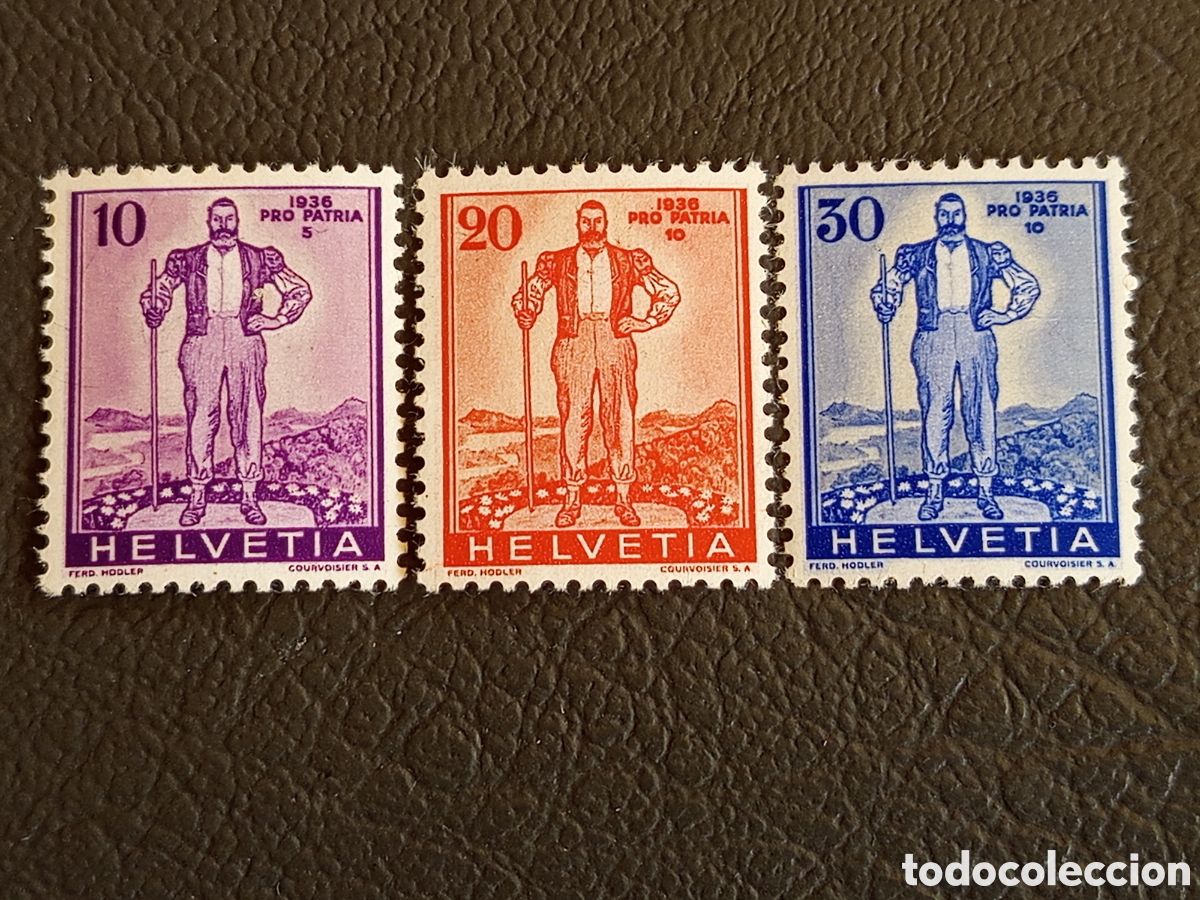 Sellos: Suiza 1936 Pro Patria Serie Completa 3 Valores MNH Michel 299-301 Hodler