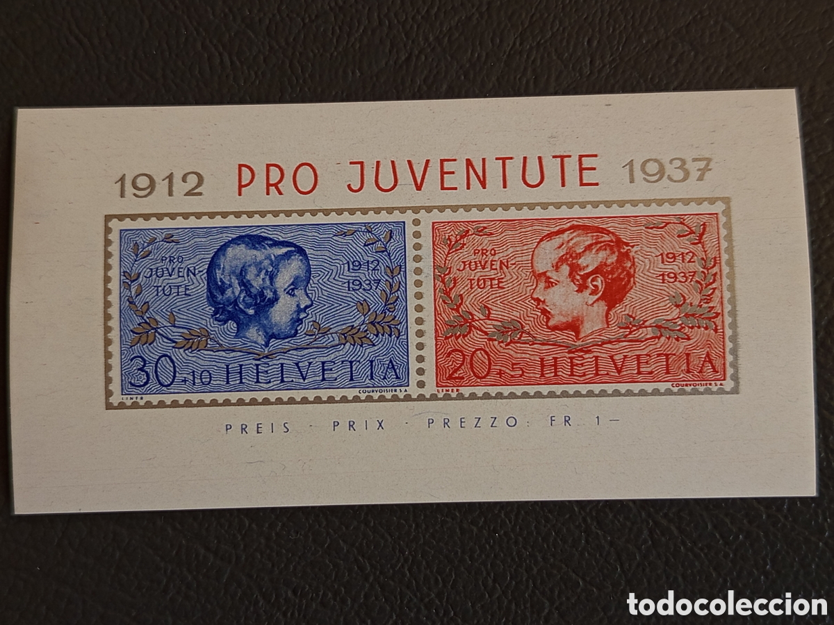 Sellos: Suiza 1937 Pro Juventute 25 Aniversario Bloque Hoja MNH Michel Block 3