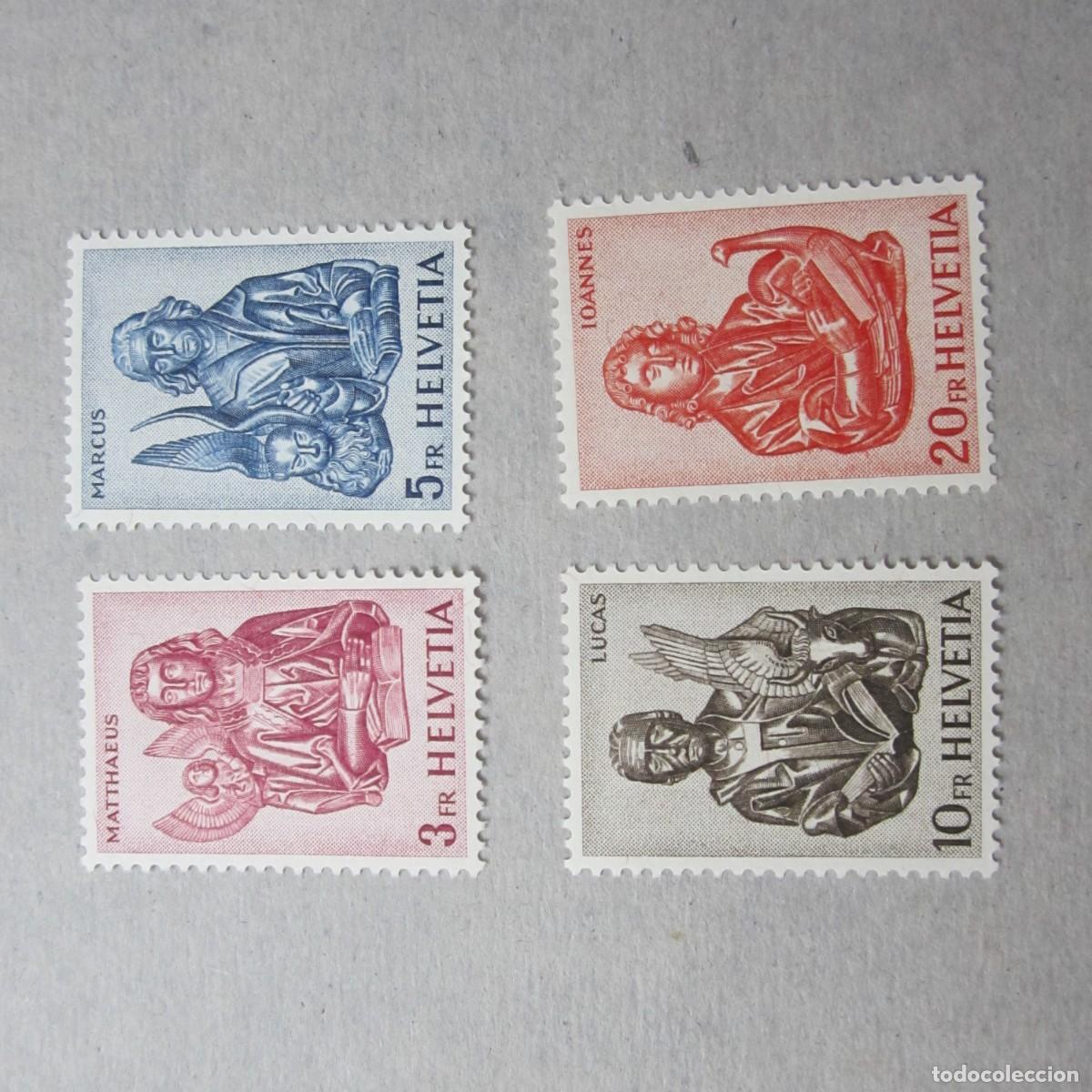 Sellos: SUIZA 1961, ZUMSTEIN N&ordm; 381/384*, EVANGELISTAS. FIJASELLOS