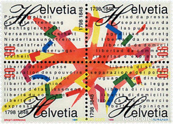 Sellos: 6908 MNH SUIZA 1998 150 ANIVERSARIO DEL ESTADO FEDERAL Y BICENTENARIO DE LA REPUBLICA HELVETICA.