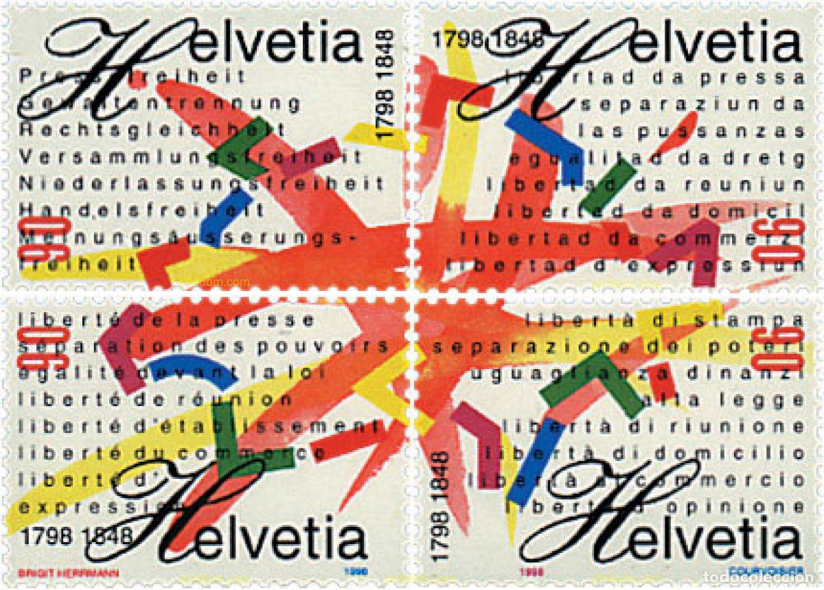 Sellos: 32156 MNH SUIZA 1998 150 ANIVERSARIO DEL ESTADO FEDERAL Y BICENTENARIO DE LA REPUBLICA HELVETICA.