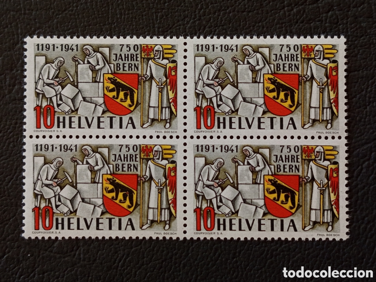 Sellos: Suiza 1941 10 Rp 750 A&ntilde;os Berna Bloque x4 MNH Scott 279 Mi 398
