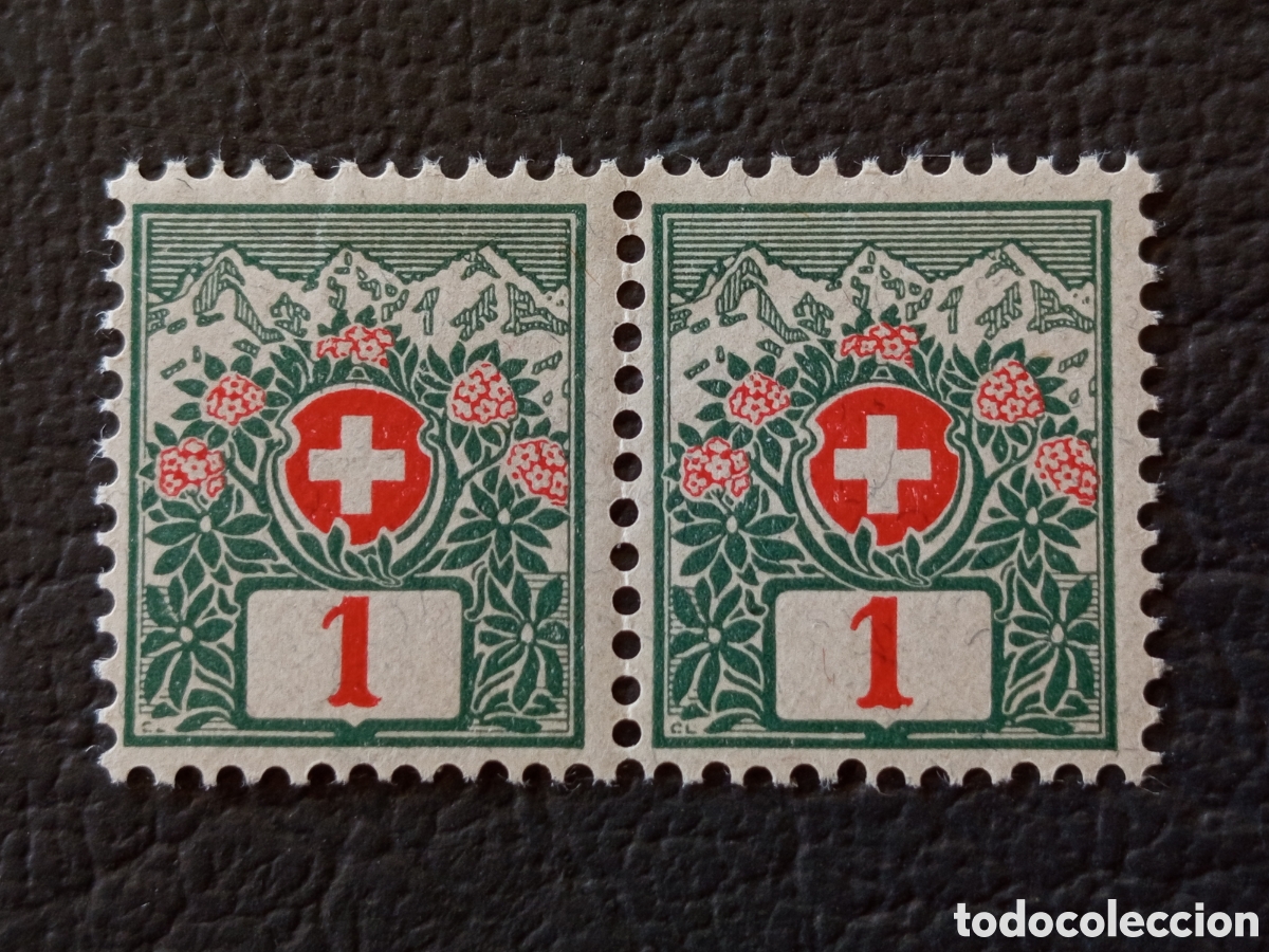 Sellos: Suiza 1910 Porto 1 Franco Verde Rosas Alpinas Scott J52 Mi P44 MNH
