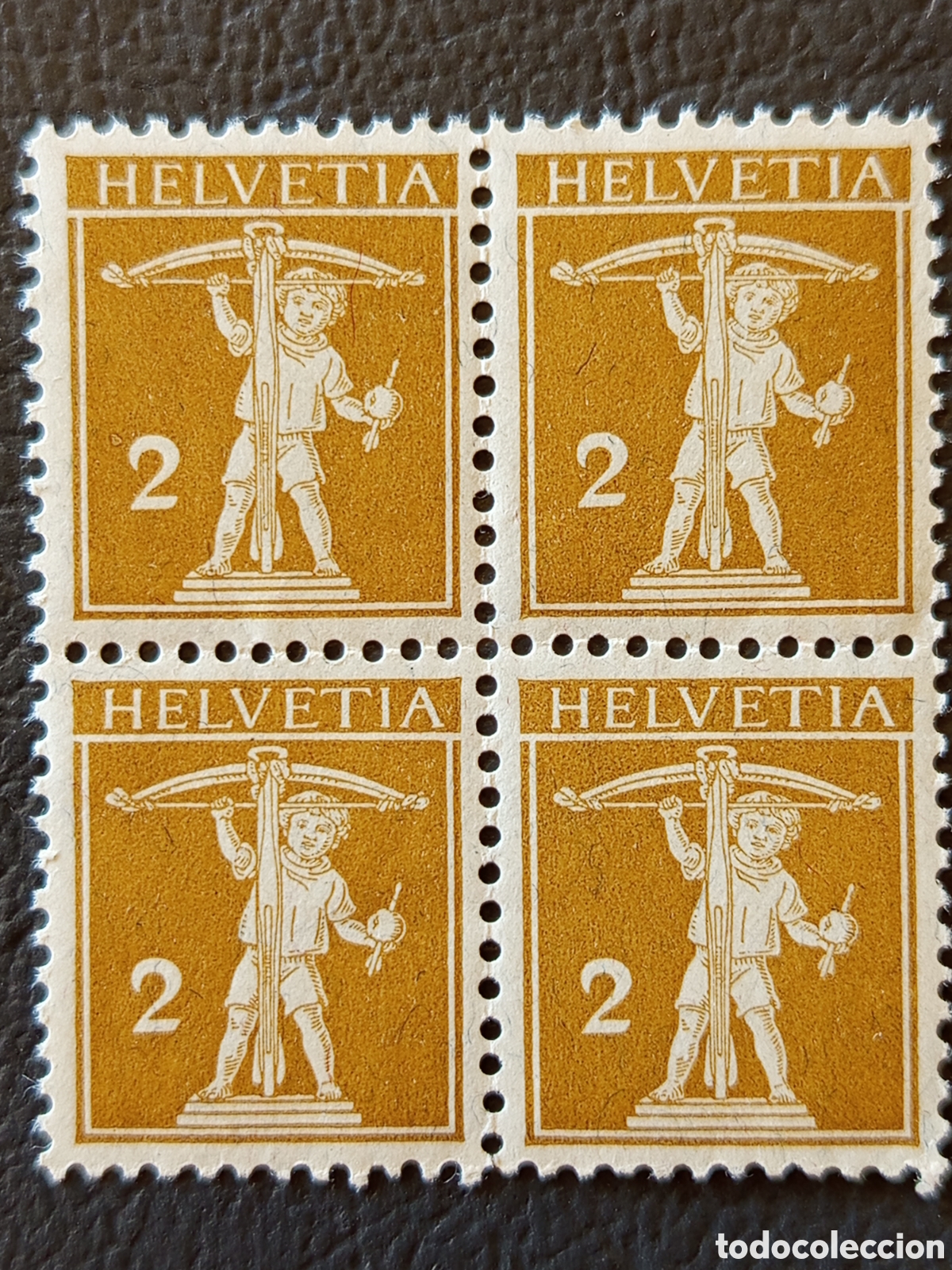 Sellos: Suiza 1909 Walter Tell 2 Rp Ocre Amarillo Bloque x4 Scott 126 MNH