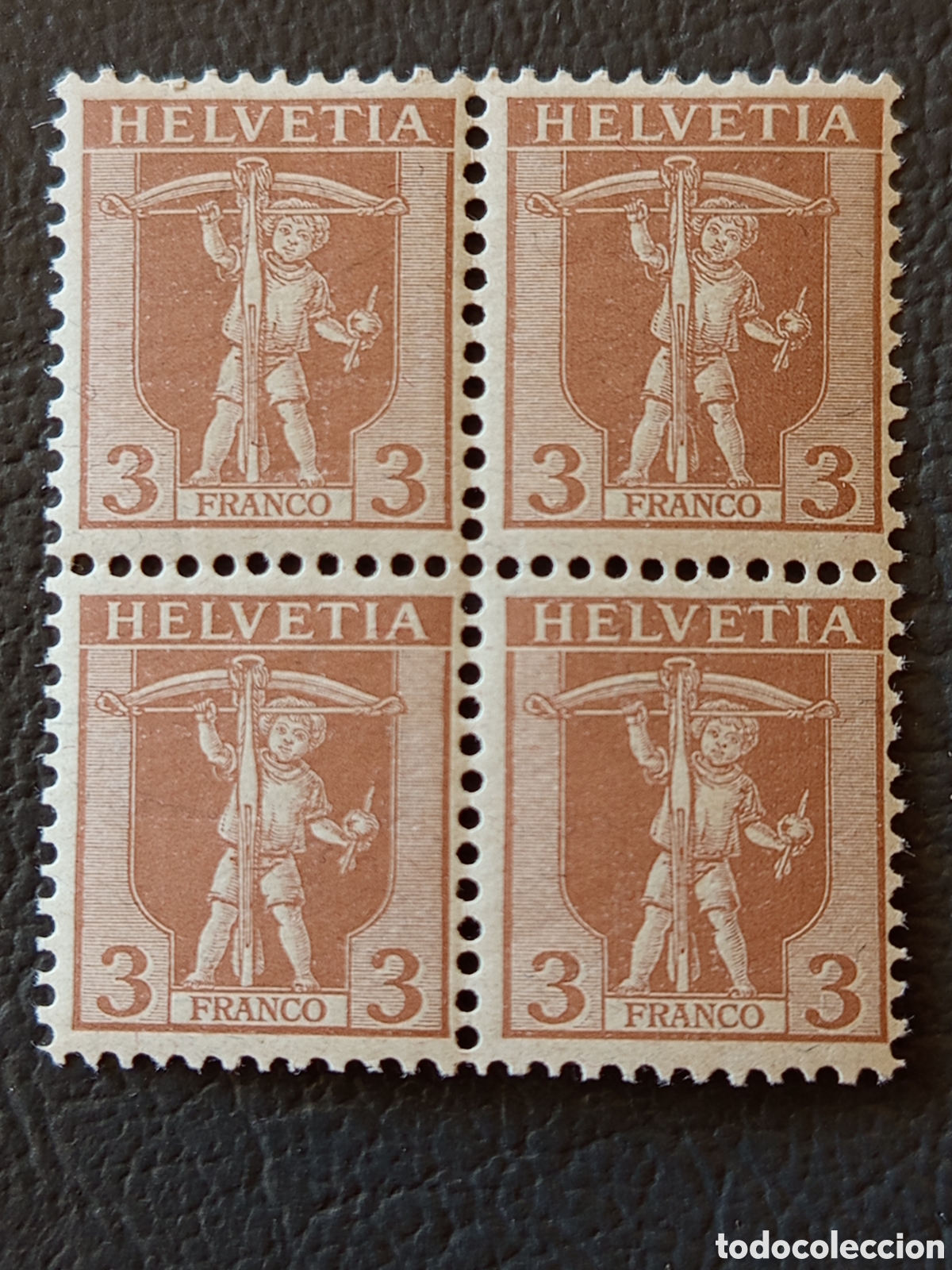 Sellos: Suiza 1905 Walter Tell FRANCO 3 Rp Marr&oacute;n Bloque x4 Scott 98 Mi 84 MNH