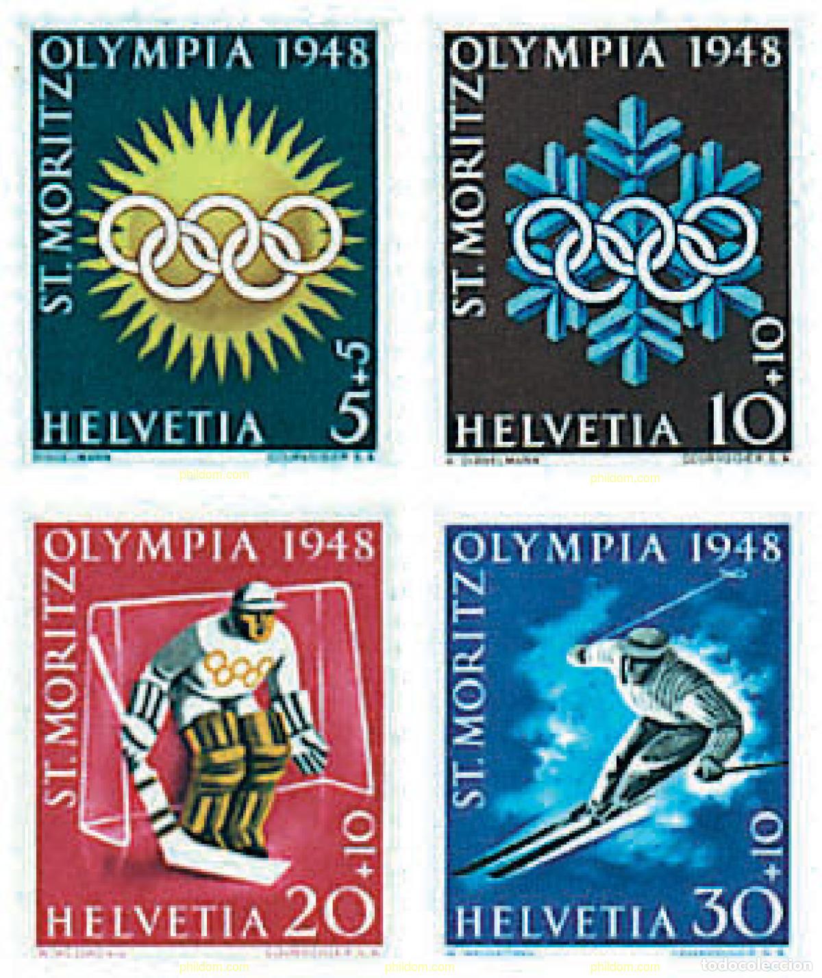 Sellos: 71702 MNH SUIZA 1948 5 JUEGOS OLIMPICOS INVIERNO SAN MORITZ 1948