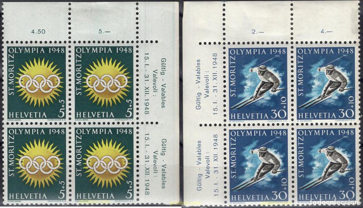 Sellos: 667427 MNH SUIZA 1948 5 JUEGOS OLIMPICOS INVIERNO SAN MORITZ 1948