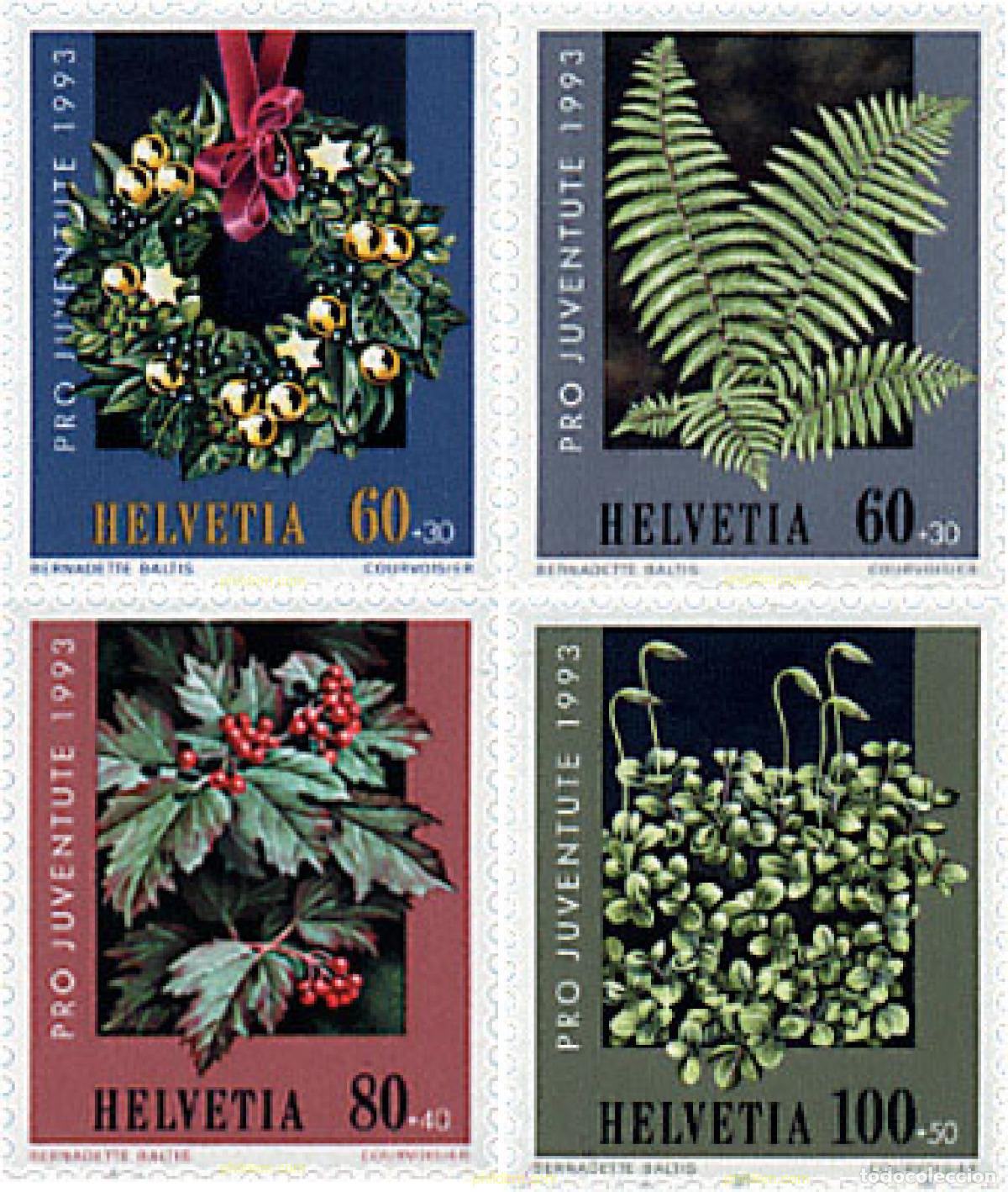 Sellos: 128762 MNH SUIZA 1993 PRO JUVENTUD. NAVIDAD Y PLANTAS DEL BOSQUE