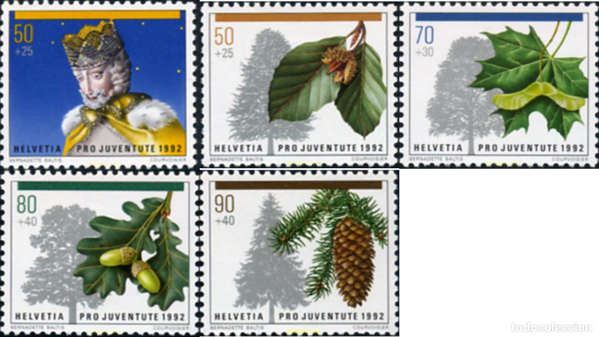 Sellos: 128755 MNH SUIZA 1992 PRO JUVENTUD. NAVIDAD Y ARBOLES DEL BOSQUE