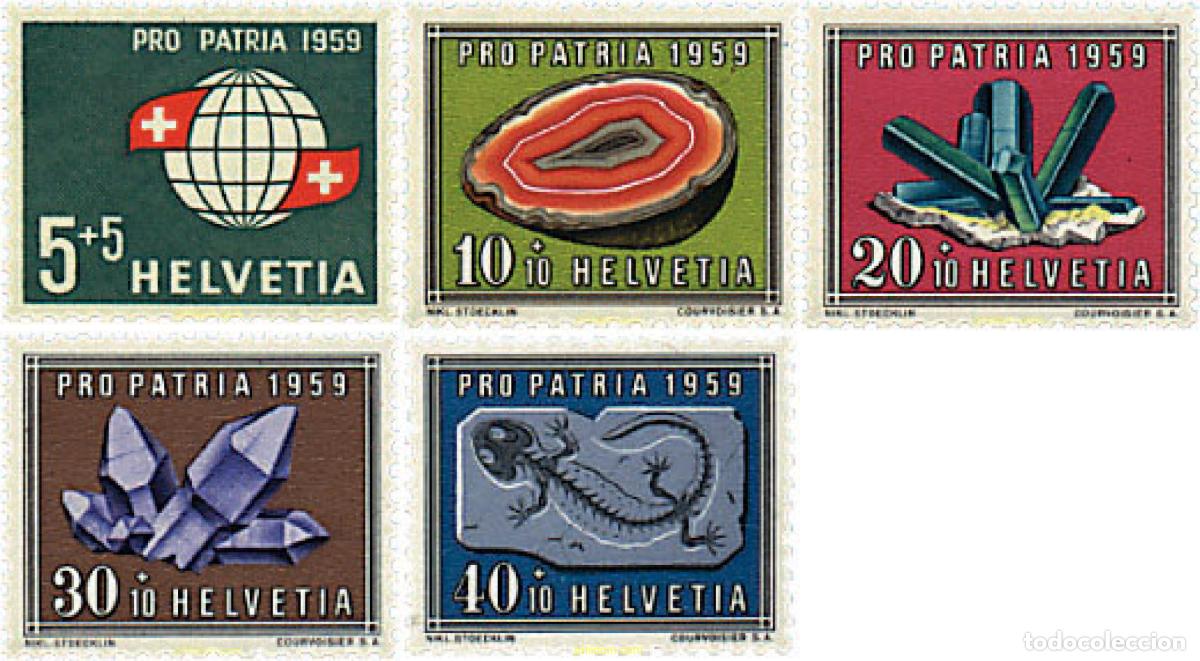 Sellos: 91317 MNH SUIZA 1959 PRO PATRIA. MINERALES Y FOSILES
