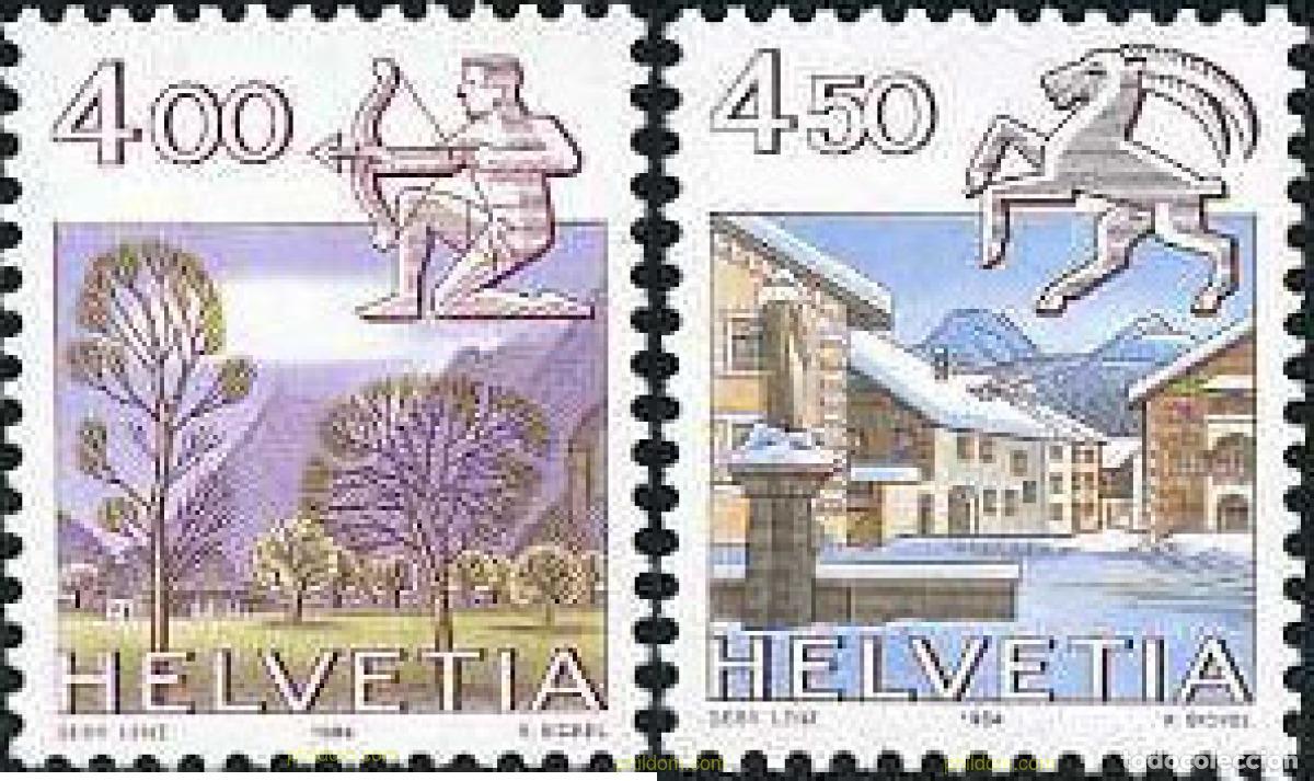 Sellos: 128639 MNH SUIZA 1984 SIGNOS DEL ZODIACO Y PAISAJES