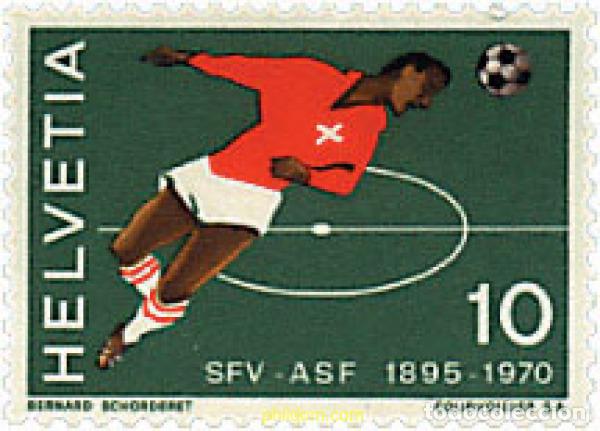 Sellos: 133090 MNH SUIZA 1970 75 ANIVERSARIO DE LA ASOCIACION SUIZA DE FUTBOL