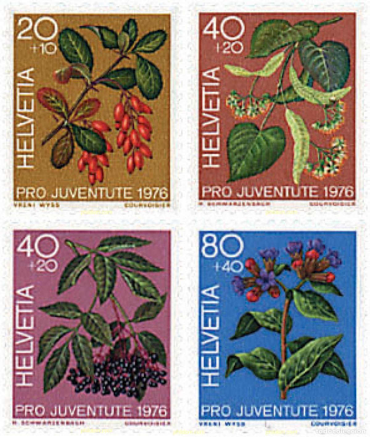 Sellos: 93715 MNH SUIZA 1976 PRO JUVENTUD. PLANTAS MEDICINALES DEL BOSQUE
