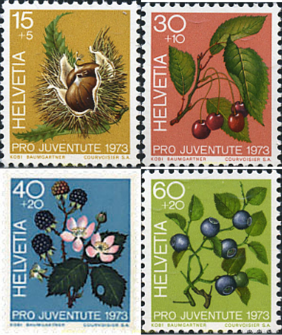 Sellos: 93713 MNH SUIZA 1973 PRO JUVENTUD. FRUTOS Y PLANTAS DEL BOSQUE