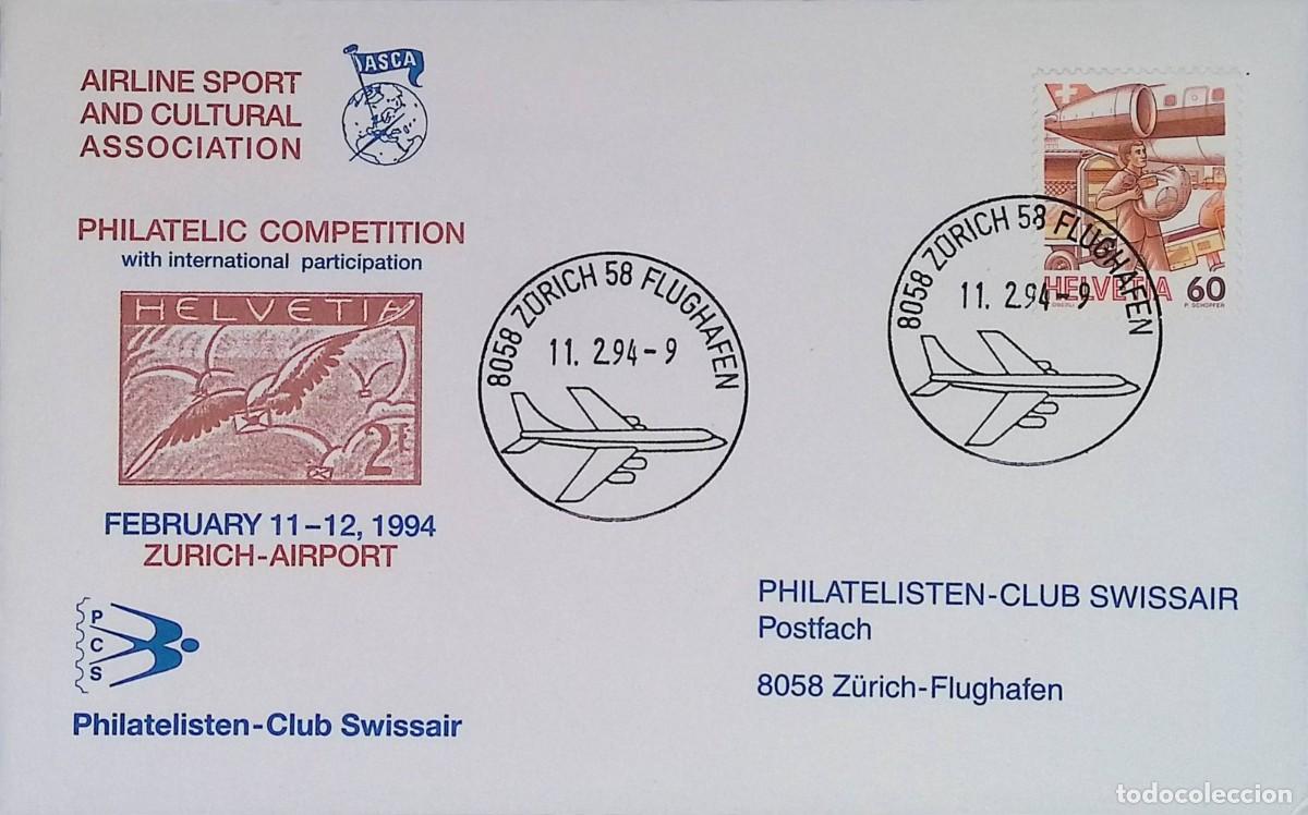 Sellos: O) 1986 SWITZERLAND, LOADING AIMAIL SCT 787, BIRD CARRYING LETTER. AIRLINE SPORT AND CULTURAL ASSOCI