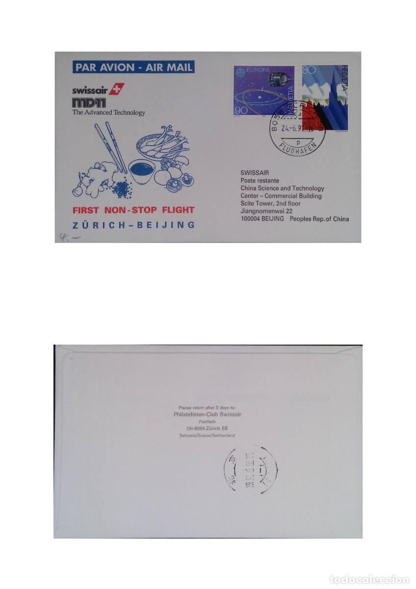 Sellos: O) 1991 SWITZERLAND, EUROPA - GIOTTO PROBE, BERN - VIEW- LANDSCAPE, SWISSAIR - MD-11 TECHNOLOGY, F