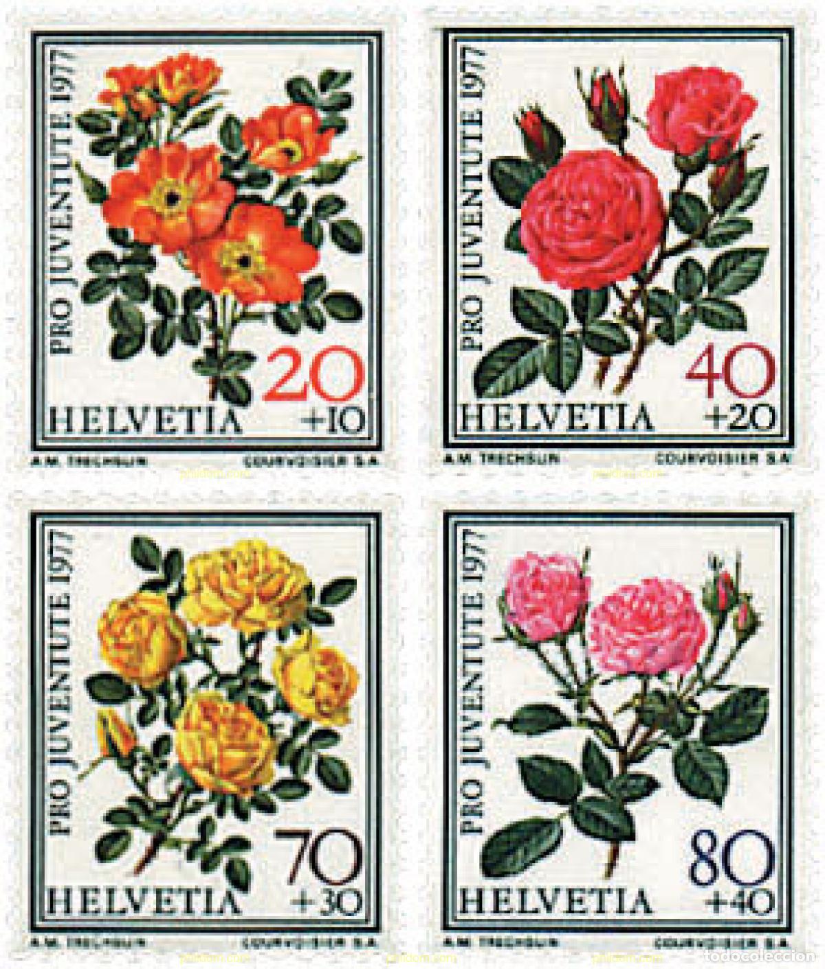 Sellos: 93716 MNH SUIZA 1977 PRO JUVENTUD. ROSAS