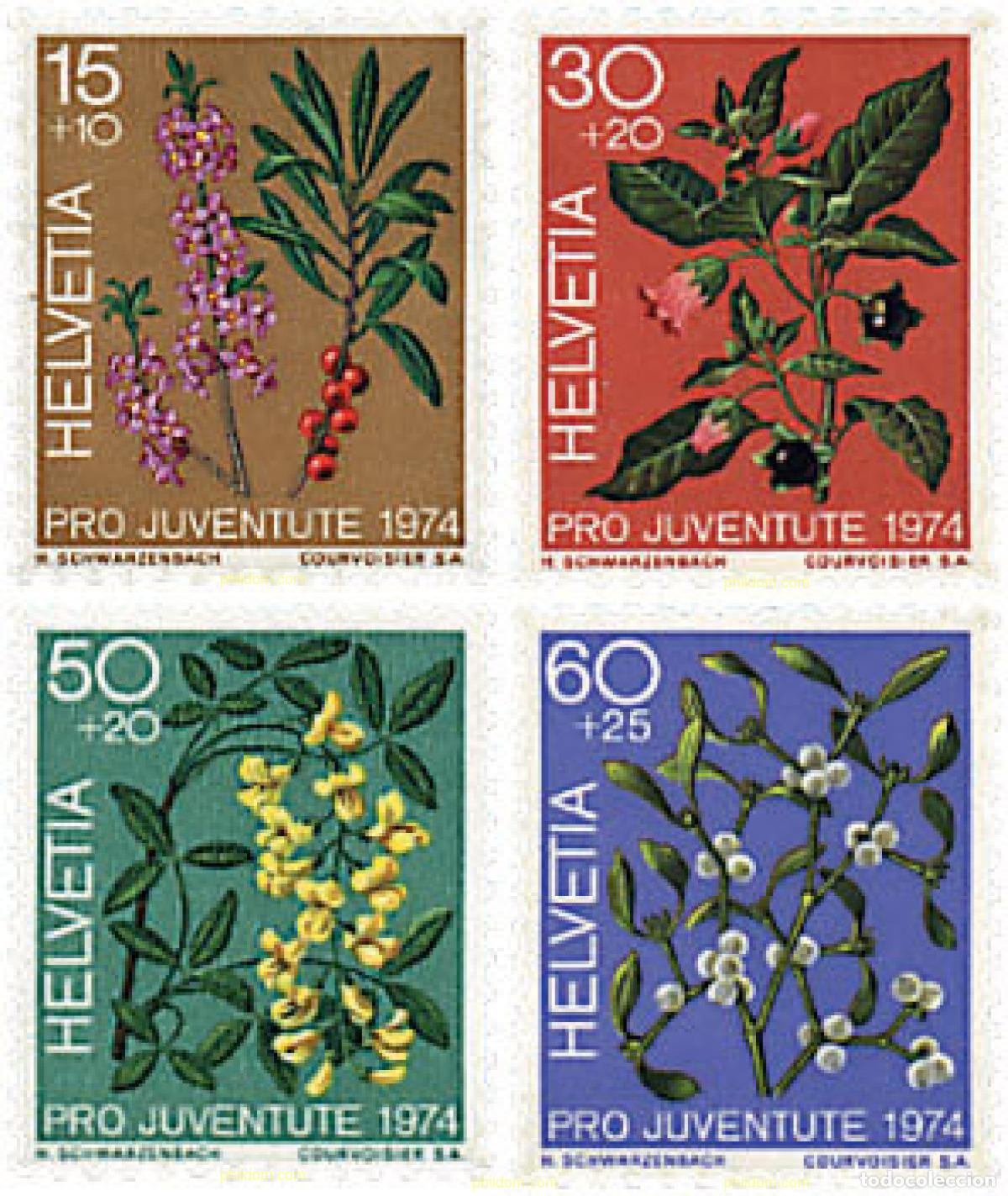 Sellos: 96046 MNH SUIZA 1974 PRO JUVENTUD. PLANTAS VENENOSAS DEL BOSQUE