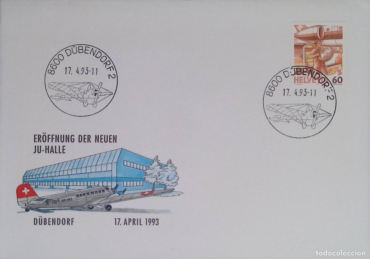 Sellos: O) 1993 SWITZERLAND, LOADING AIRMAIL 1986, DUBENDORF, INAUGURATION OF A NEW AERONAUTICAL EXHIBITION