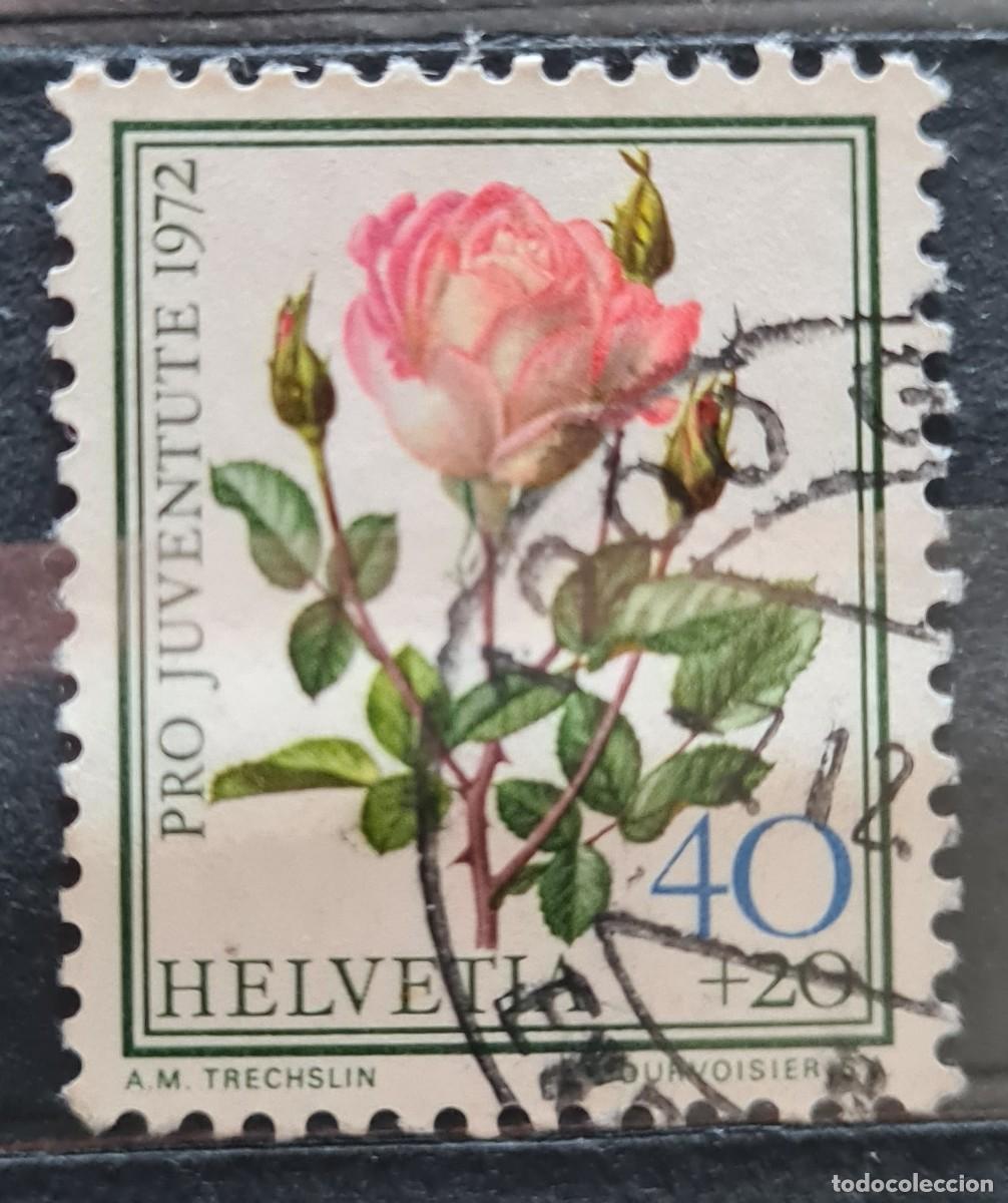 Timbres: Sello usado de Suiza 1972: Rosas (pro-juventud)