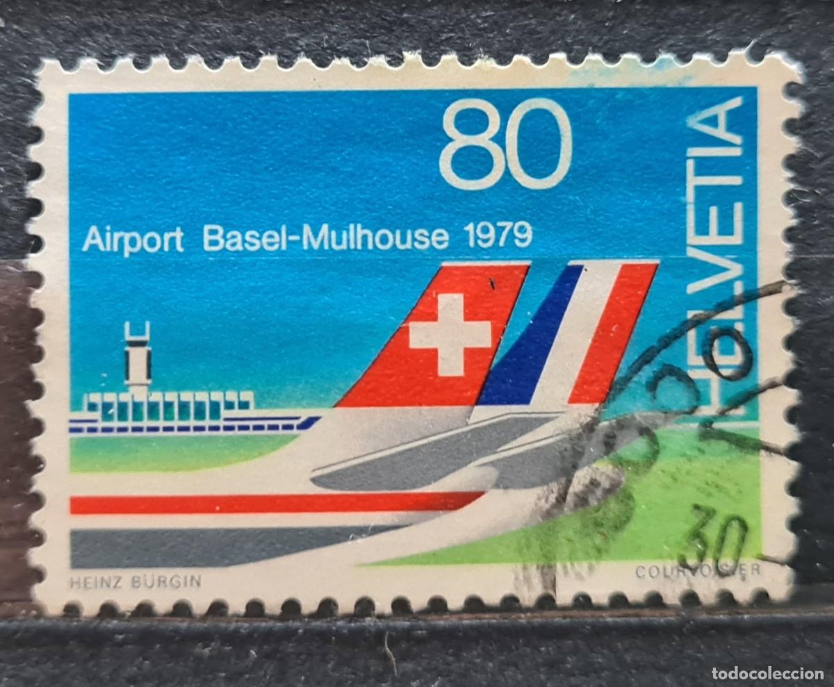 Timbres: Sello usado de Suiza 1979: Aeropuerto franco-suiza de B&acirc;le- Mulhouse
