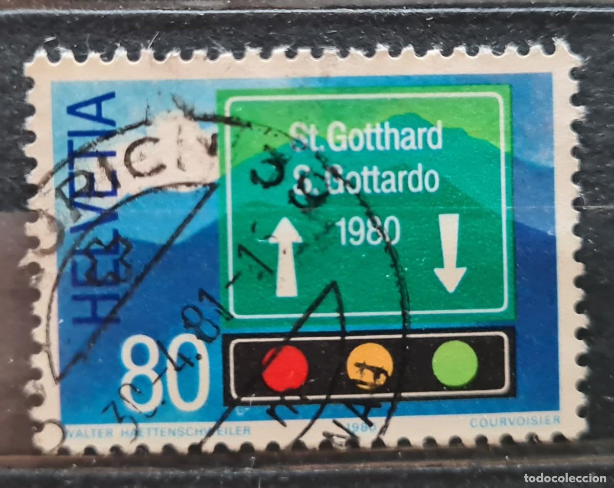 Selos: Sello usado de Suiza 1980: obertura del t&uacute;nel de San Gotthard