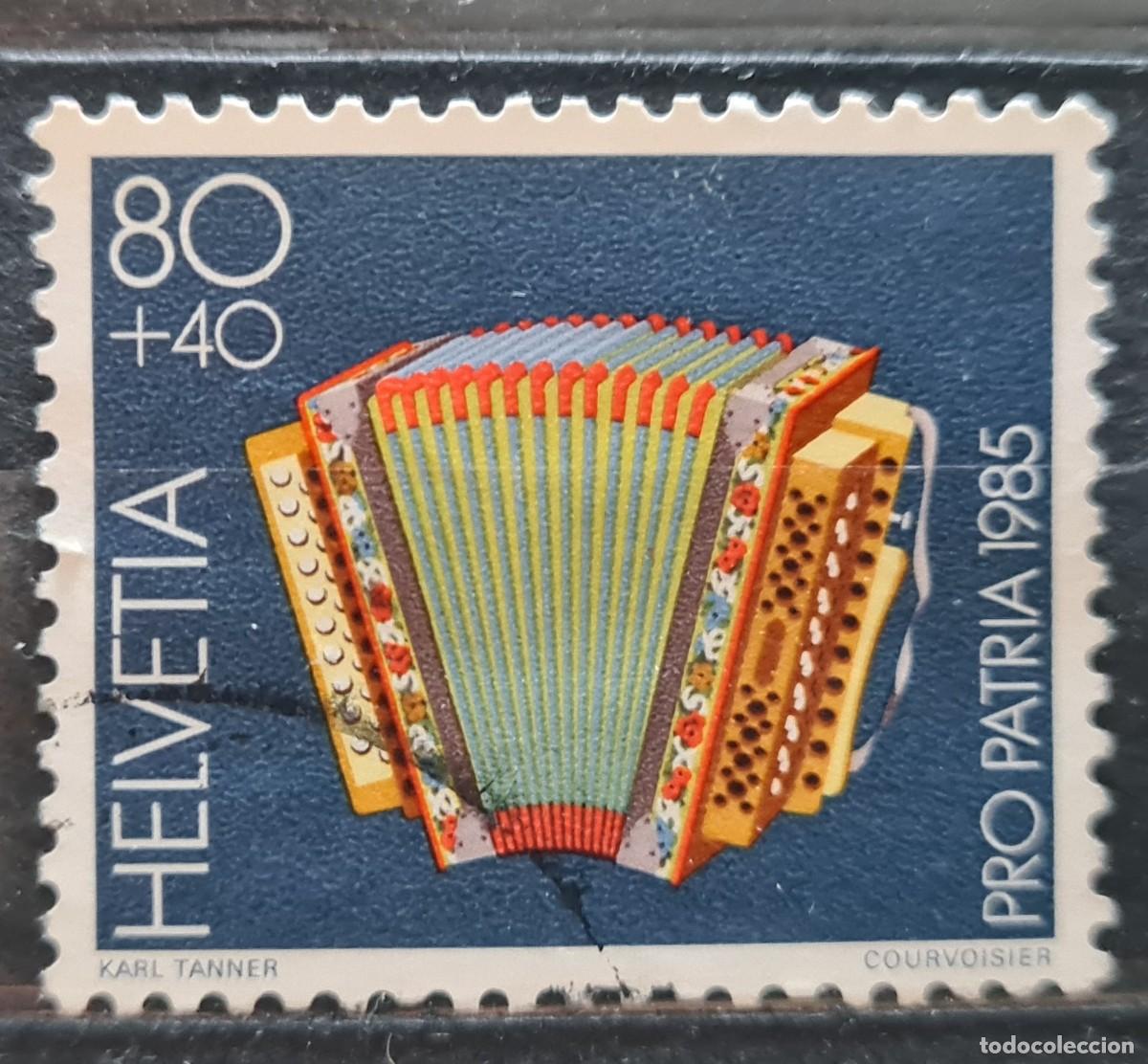 Selos: Sello usado de Suiza 1985: Instrumentos de m&uacute;sica populares suizos