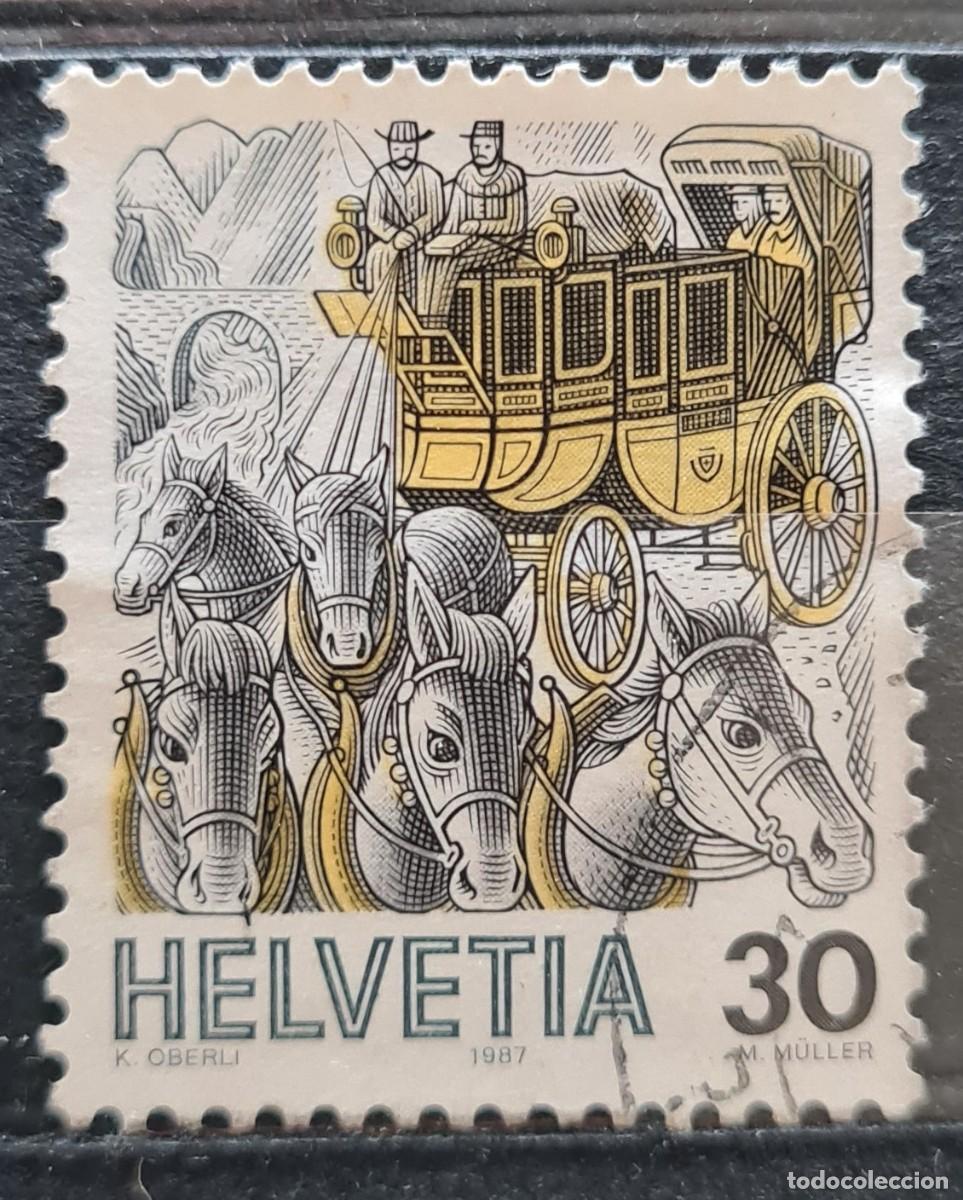 Selos: Sello usado de Suiza 1987: transporte postal a trav&eacute;s del tiempo (II)