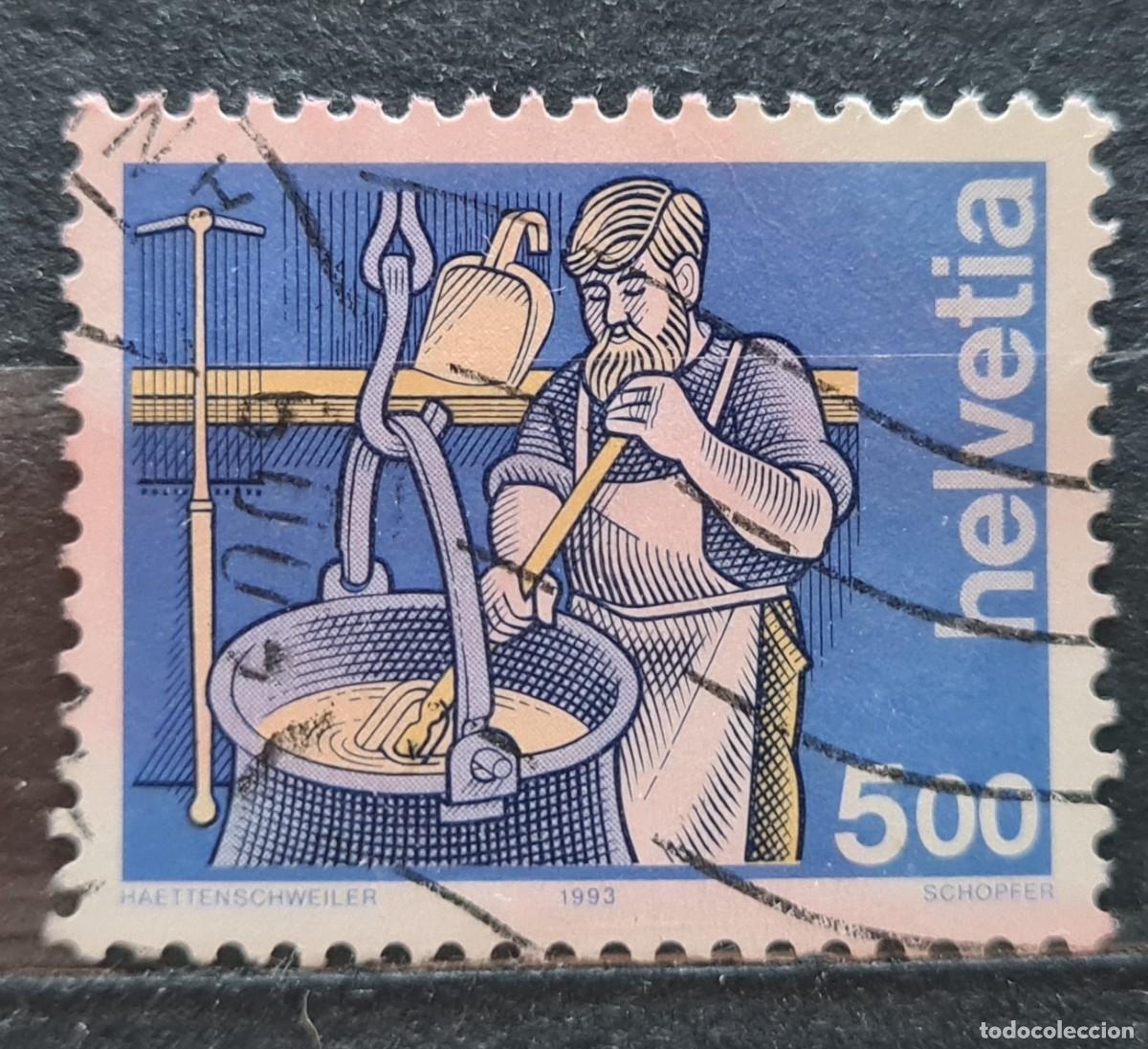 Briefmarken: Sello usado de Suiza 1993. El hombre y su oficio (IV): el quesero