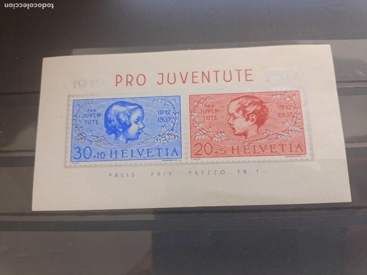 Sellos: SUIZA. 1937. HB Hojita Bloque PRO-JUVENTUTE