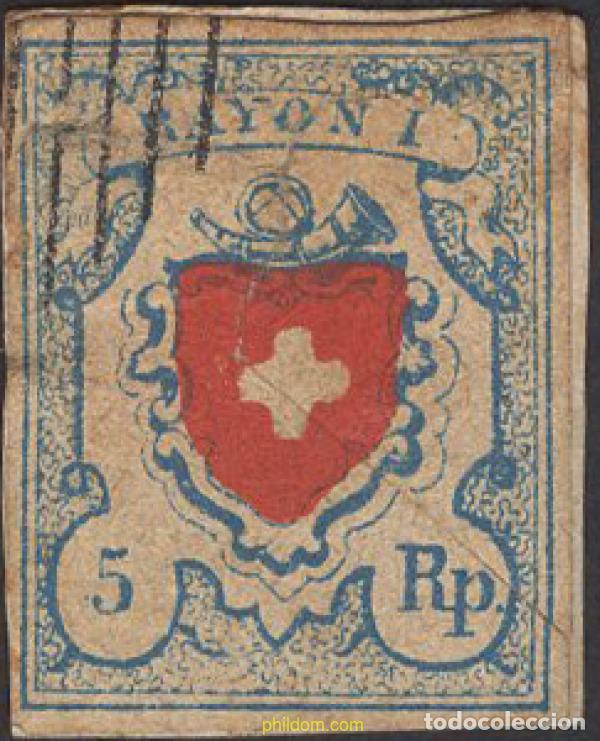 Sellos: 642078 USED SUIZA 1851 ESCUDO DE SUIZA
