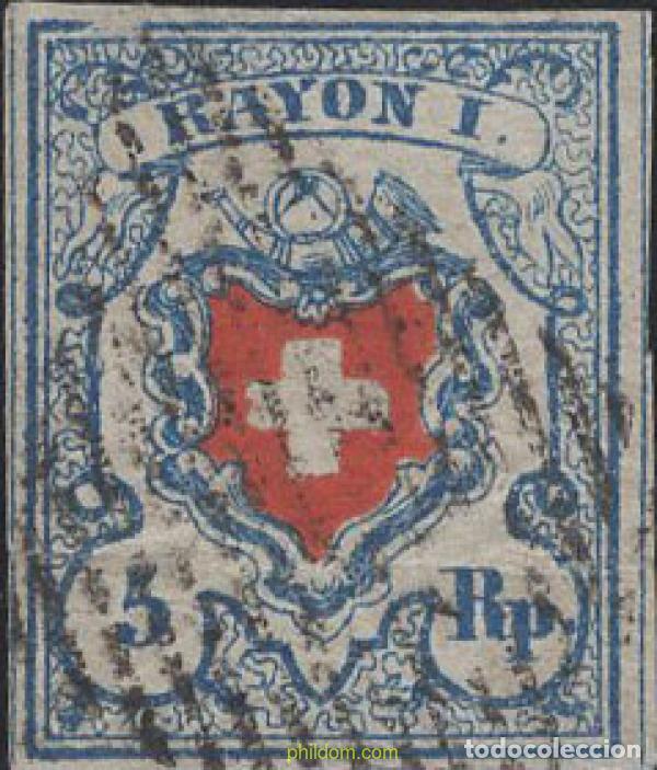 Sellos: 642272 USED SUIZA 1851 ESCUDO DE SUIZA